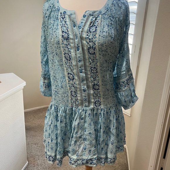 Miss June Cotton Blue Floral Mini‎ Summer Dress Beach Boho Resort Coverup medium - Picture 4 of 14